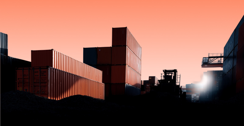 Stacked shipping containers